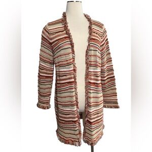 Chico's Textured Zigzag Cardigan Stripe Women’s Sweater Fringe Trim Size 1P